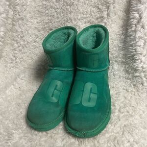UGG Classic Mini Scatter Graphic leather suede teal Green Slip on Boots SZ8